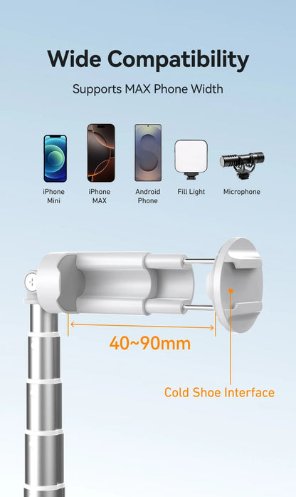 TELESIN Auto-Opening Tripod Selfie Stick with Remote Control Automatically Unfold Tripod Ground 1.7m Clamp-on Tripod for Phones