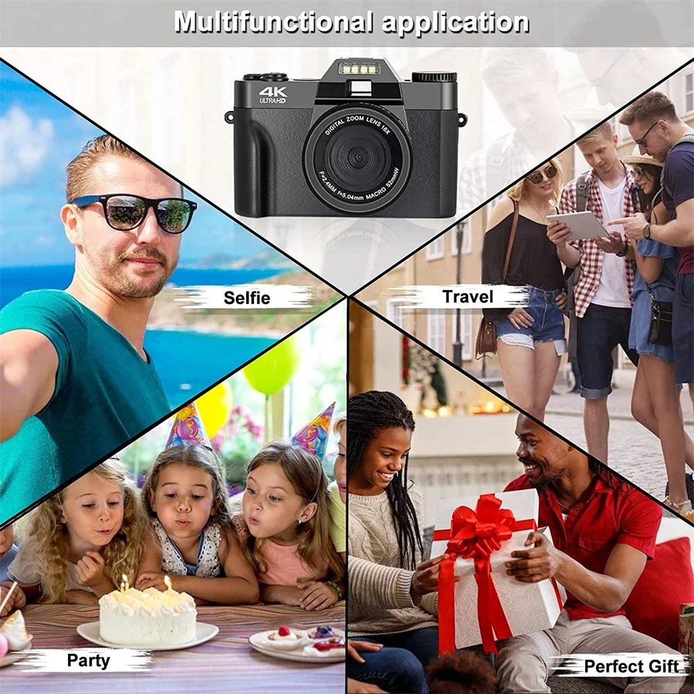 4K Compact Digital Photography Camera 16X 48MP Electronic Image Stabilization vlog Tiktok Ins Youtube Camcorder 3" Flip Screen