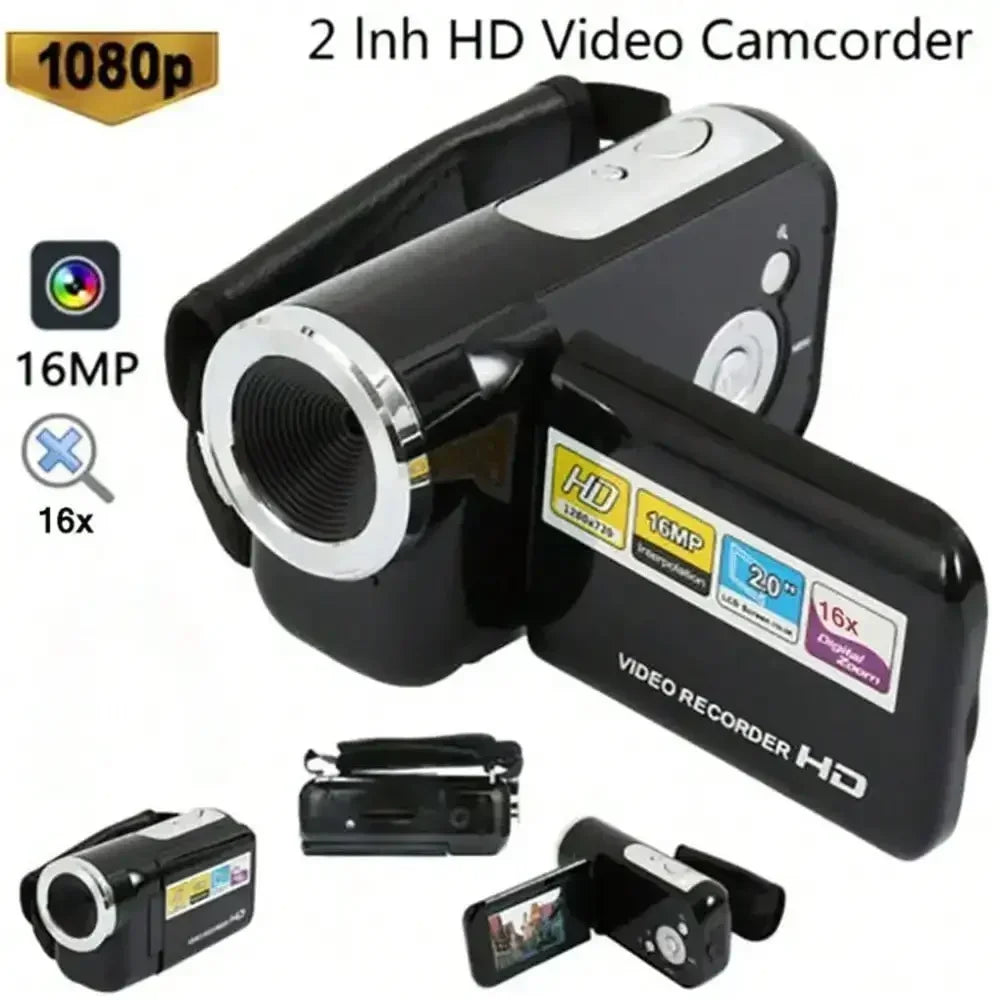 Mini Video DV Camcorder, 16MP 2 Inch LCD Digital Camera with LED Flash, Handheld Portable Home Outdoor Video Recorder Gift