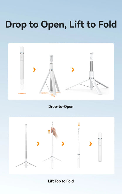 TELESIN Auto-Opening Tripod Selfie Stick with Remote Control Automatically Unfold Tripod Ground 1.7m Clamp-on Tripod for Phones