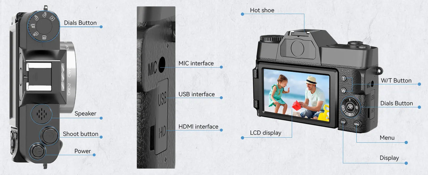 4K Digital Camera for Photography 16X Digital Zoom Vlogging Camera for YouTube 64MP WiFi Auto Focus Video Camera 3" Flip Screen