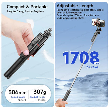 F16 Tripod 1/4'' Interface Extendable Selfie Stick for Smartphone 360° Rotat Shooting Vlog Video Live Broadcast Film with Remote