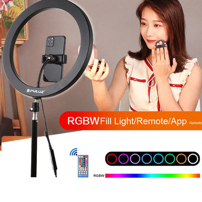 LED Selfie Ring Light 12 Inch Desktop Video YouTube Lamp Tripod Stand Dimmable RGB Photography Light Remote Control Soft Light