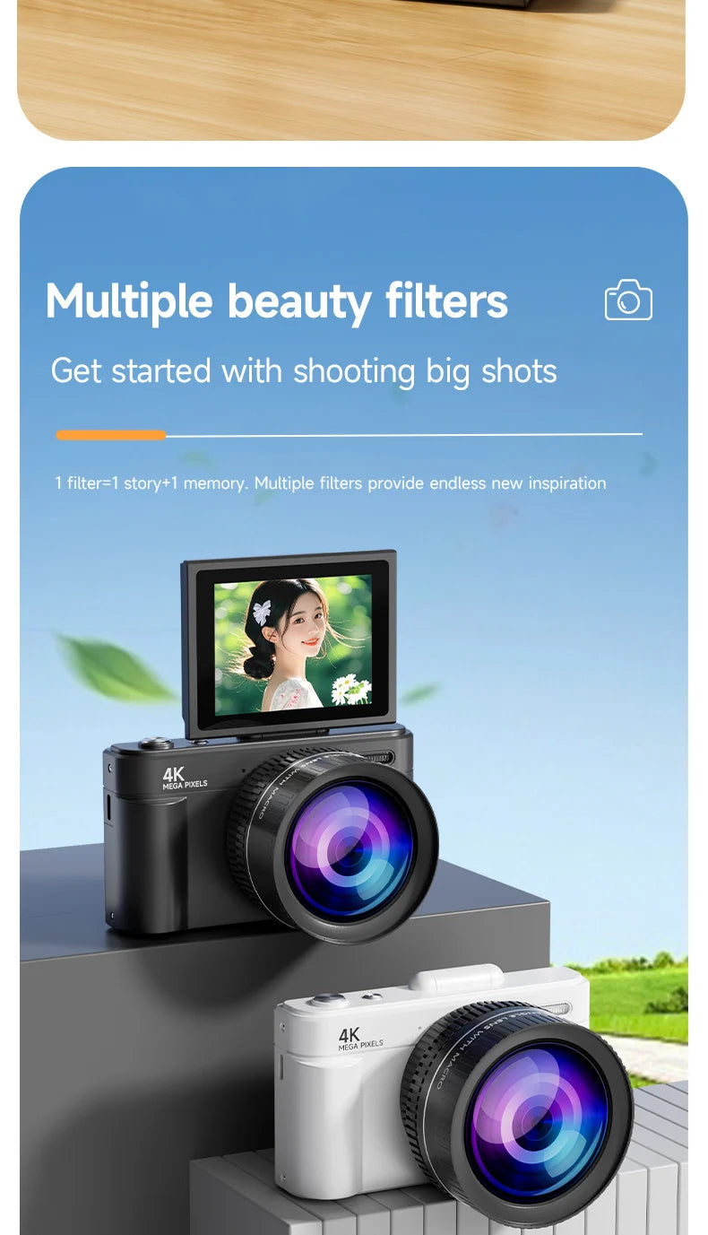 Digital Camera 4K 64MP HD 18X Zoom Autofocus Retro Compact Digital Camera with 2.8 Inch Screen for Travel Photography Vlogging