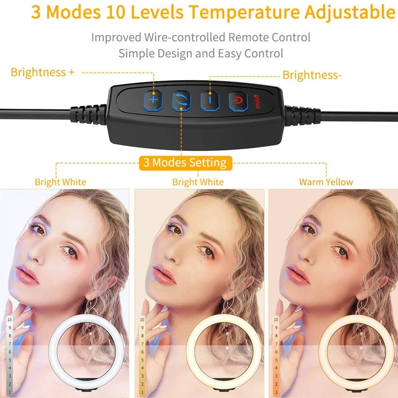 16/26/33CM LED Ring Light Photographic Selfie Ring Light With Flexible Tripod Holder For Live Video Streaming Studio Fill Lamp