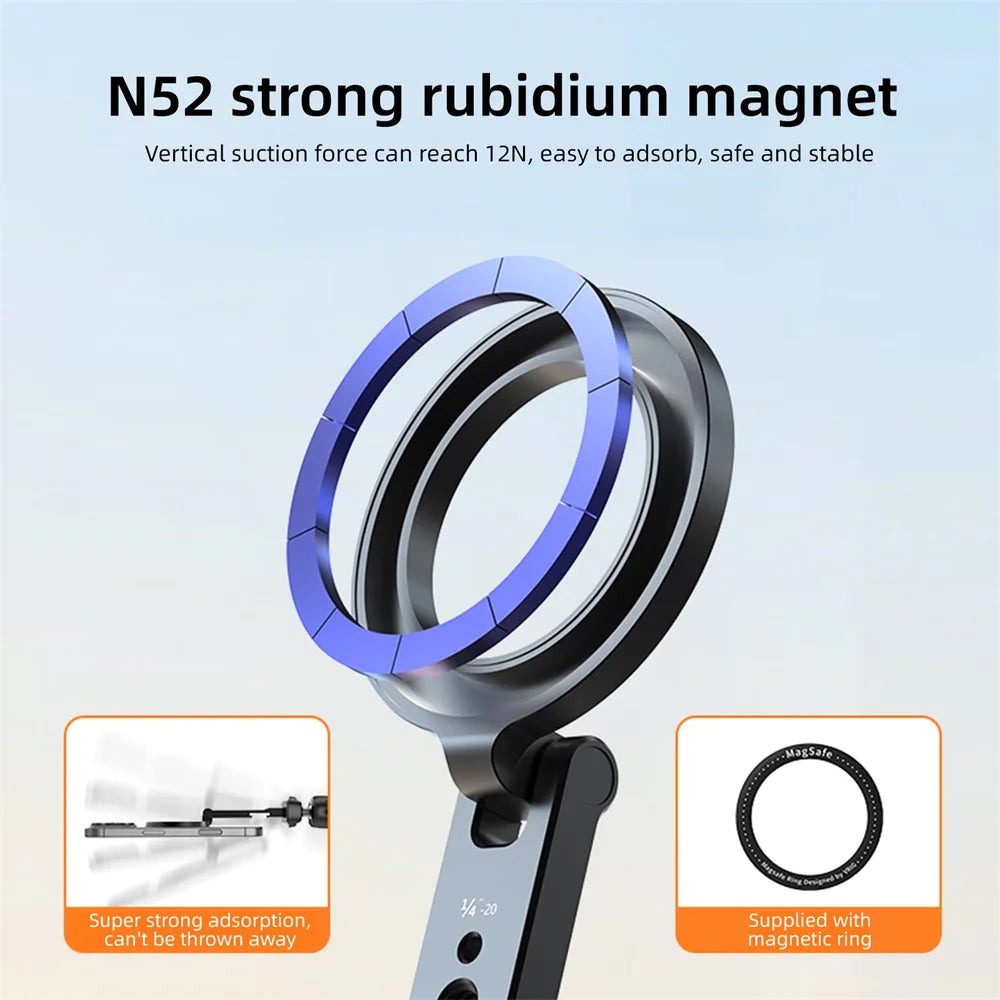VRIG Magnetic Phone Holder Stand MagSafe Cold Shoe Tripod Mount w 1/4 Screw for iPhone Android Phone Desktop Live Streaming Vlog