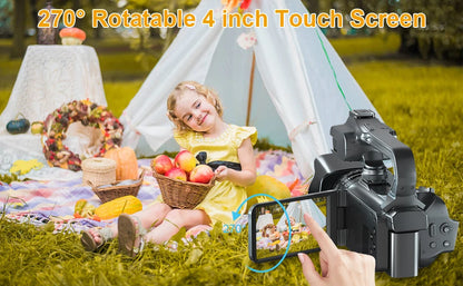 64MP 4K Camcorder 4.0 Inch 270° Rotate Touch Screen 18X 4K UHD Professional Digital Video Camera Youtube Livestream Wifi Webcam