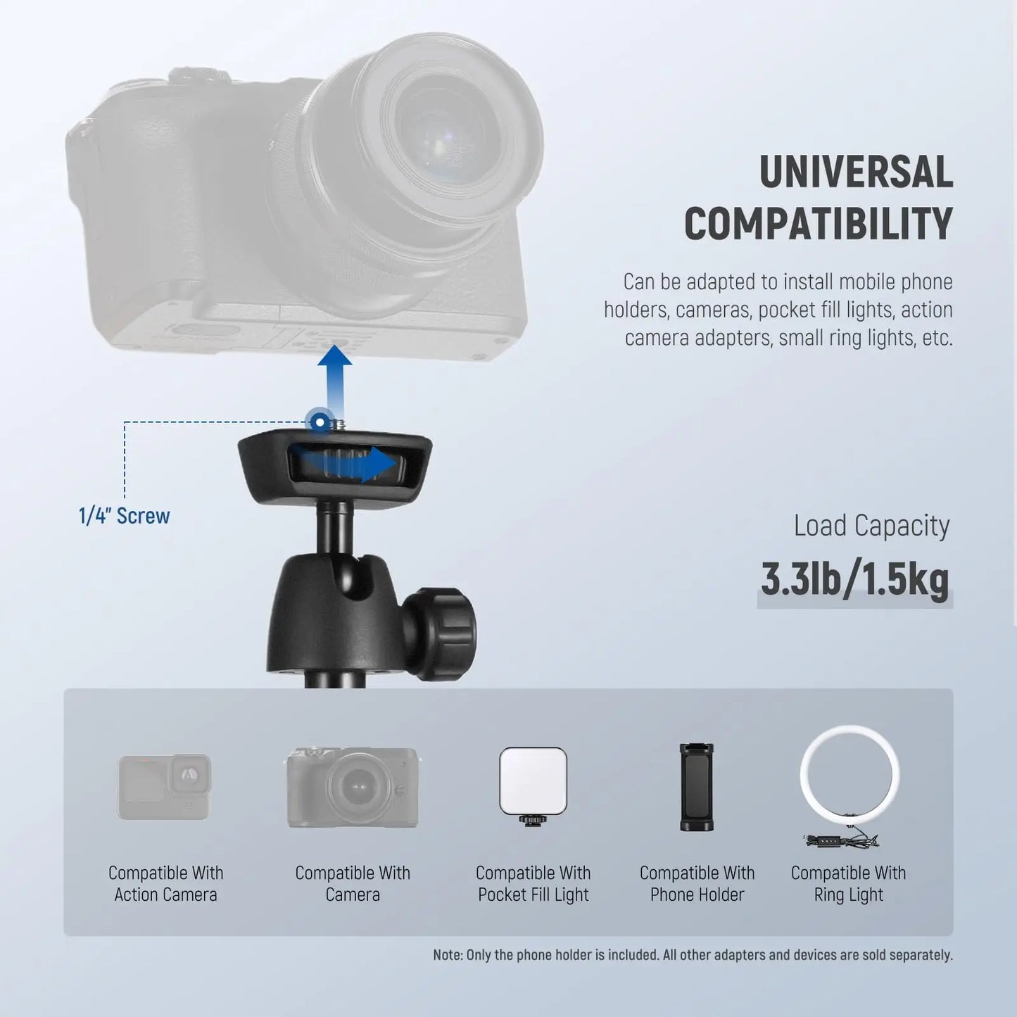 NEEWER Phone Tripod for Cell Phone Camera Remote 62.9" All Metal Selfie Stick Travel Vlog Tripod Stand for iPhone with Holder