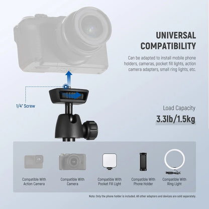 NEEWER Phone Tripod for Cell Phone Camera Remote 62.9" All Metal Selfie Stick Travel Vlog Tripod Stand for iPhone with Holder