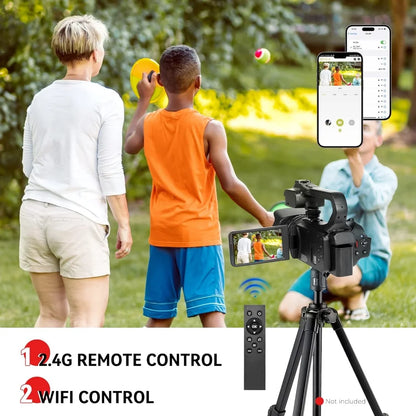 4K 60FPS Professional Camcorder for Photography 64MP WiFi Livestream Webcam Video Cameras 18X Digital Zoom YouTube Vlog Recorder