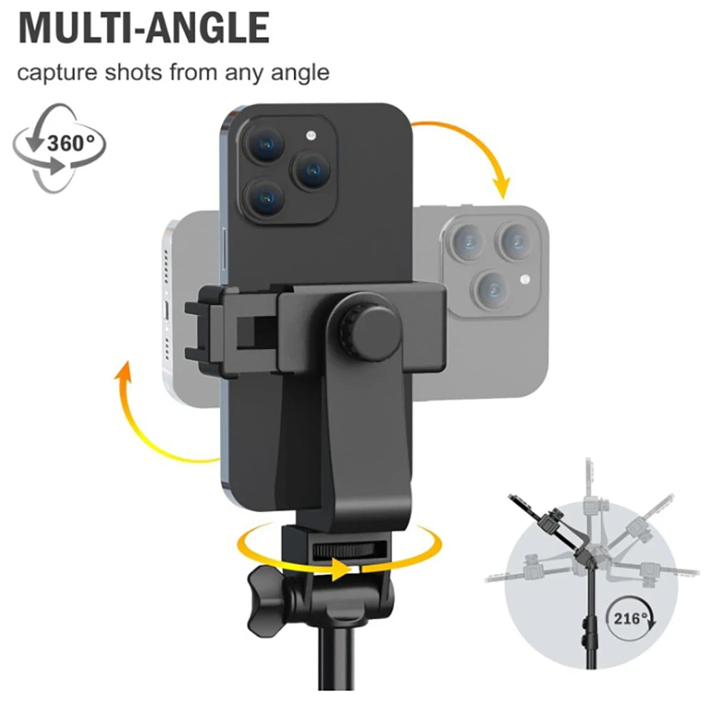 64”Phone & Camera Tripod with Remote and Phone Holder, Sturdy & Stable Height Adjustable Multi-Angle Shot Selfie Stick Tripod