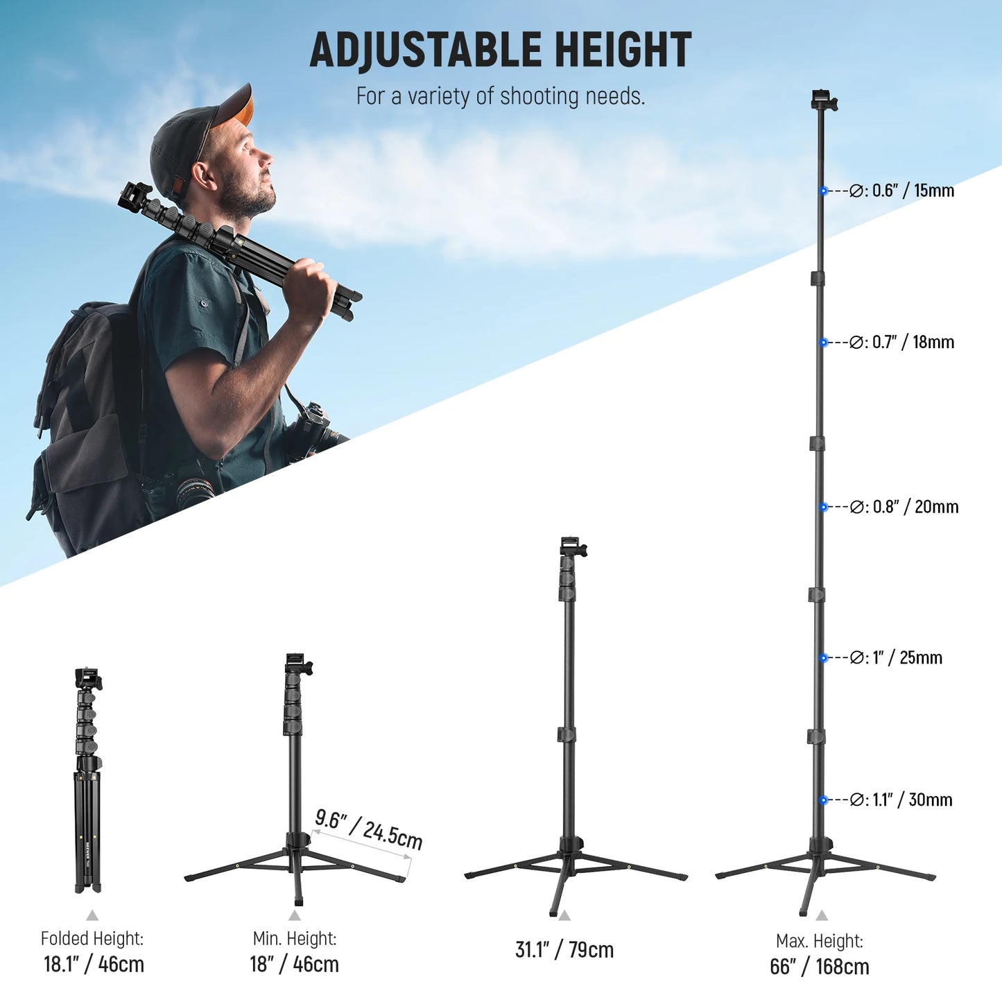 NEEWER Basic Phone Tripod for iPhone & Camera w/Remote & Phone Holder, 66" Metal Selfie Stick Travel Vlog Cell Phone Stand f
