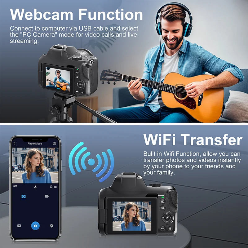 4K Digital Camera Professional photography 12X Optical Zoom 72MP Auto-Focus WIFI Flash Light For Tiktok Ins Youtube Webcast
