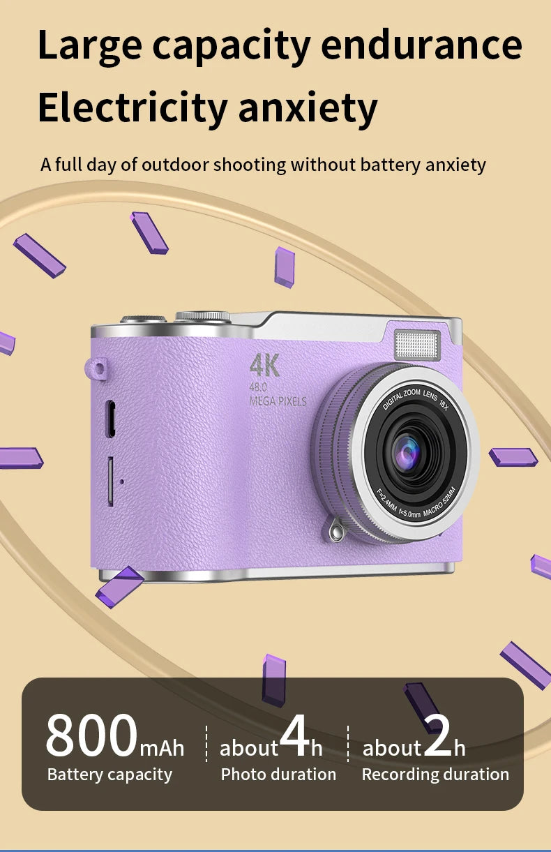 Digital Camera 4K 48MP Photography Camera Video Camcorder Rechargeable Cameras 2.4 inch Screen Camcorder for Kid Adult Beginners