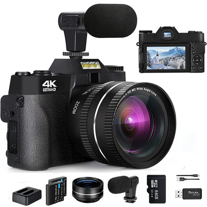 4K Digital Camera for Photography 16X Digital Zoom Vlogging Camera for YouTube 64MP WiFi Auto Focus Video Camera 3" Flip Screen