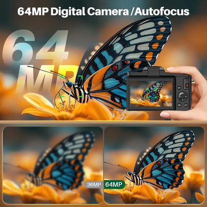4K Digital Camera Photography 16X Zoom Autofocus 64MP WiFi Compact Travel Camera Vlogging Camera 180° Flip Screen for Beginners