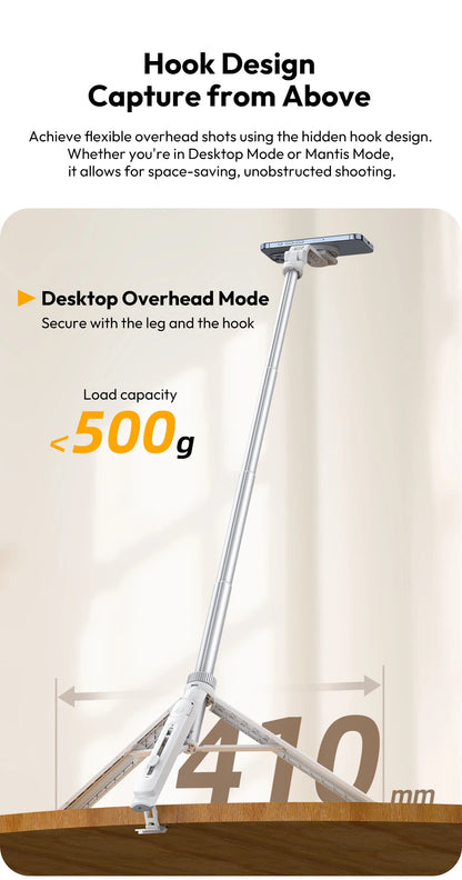 Ulanzi TT88 1.44M Overhead Selfie Stick Phone Tripod with Magnetic Clamp Wireless Remote Extension Tripod for LiveStreaming Vlog
