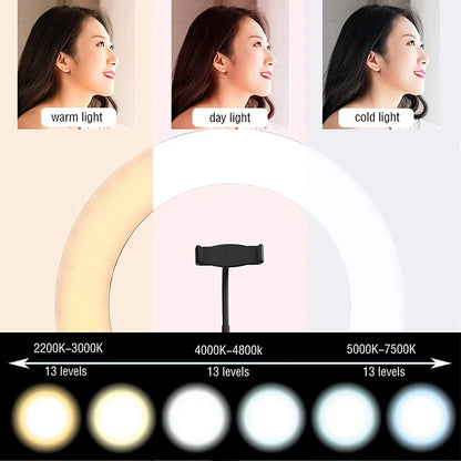 10 Inch LED Ring Light Photography Lighting Phone Ringlight With Tripod Stand Round Fill Lamp For Phone Live Video Selfie Lamp