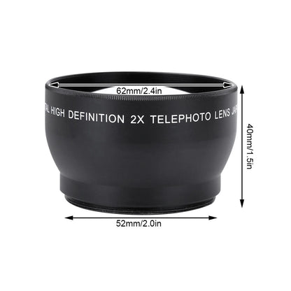 2X Lens 52mm 2X Magnification HD  Converter Telephoto Lens for 52mm Mount Camera 52mm Mount Camera Lens High Definition Lens