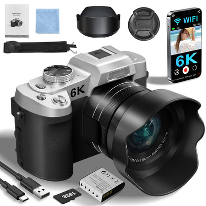 6K Digital Camera for Photography and Video Autofocus Anti-Shake 84MP YouTube Vlogging Camera 3'' 180° Flip Screen with Flash