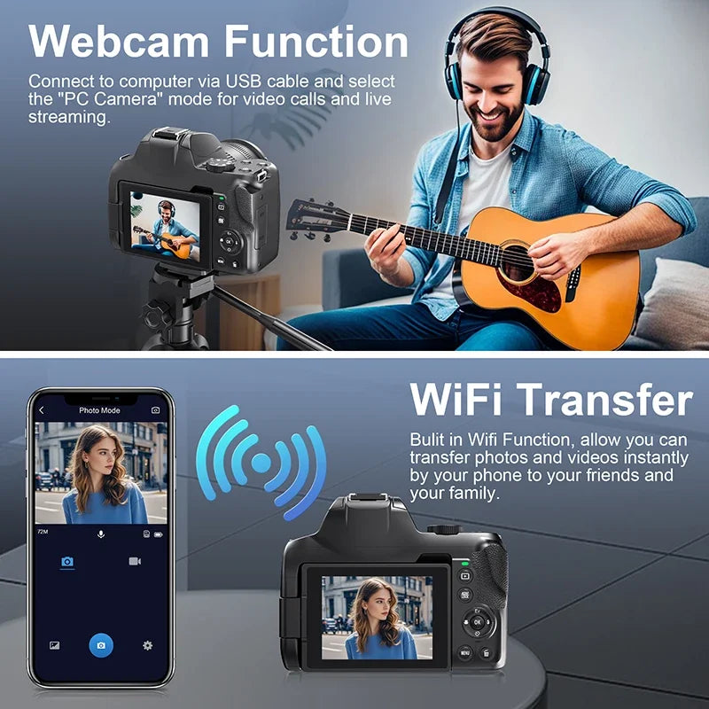 Digital Camera 4K 72MP 12X Optical Zoom UHD Professional photography Flash light Auto-Focus WIFI for INS Youtube Webcast
