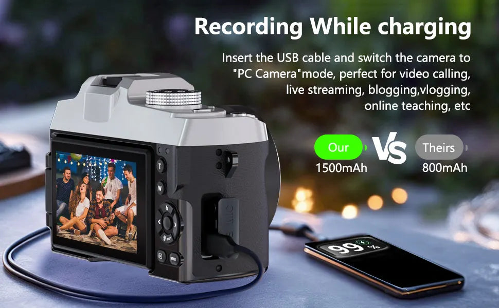 6K Digital Camera for Photography and Video Autofocus Anti-Shake 84MP YouTube Vlogging Camera 3'' 180° Flip Screen with Flash