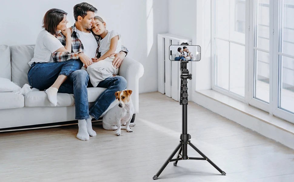 64”Phone & Camera Tripod with Remote and Phone Holder, Sturdy & Stable Height Adjustable Multi-Angle Shot Selfie Stick Tripod