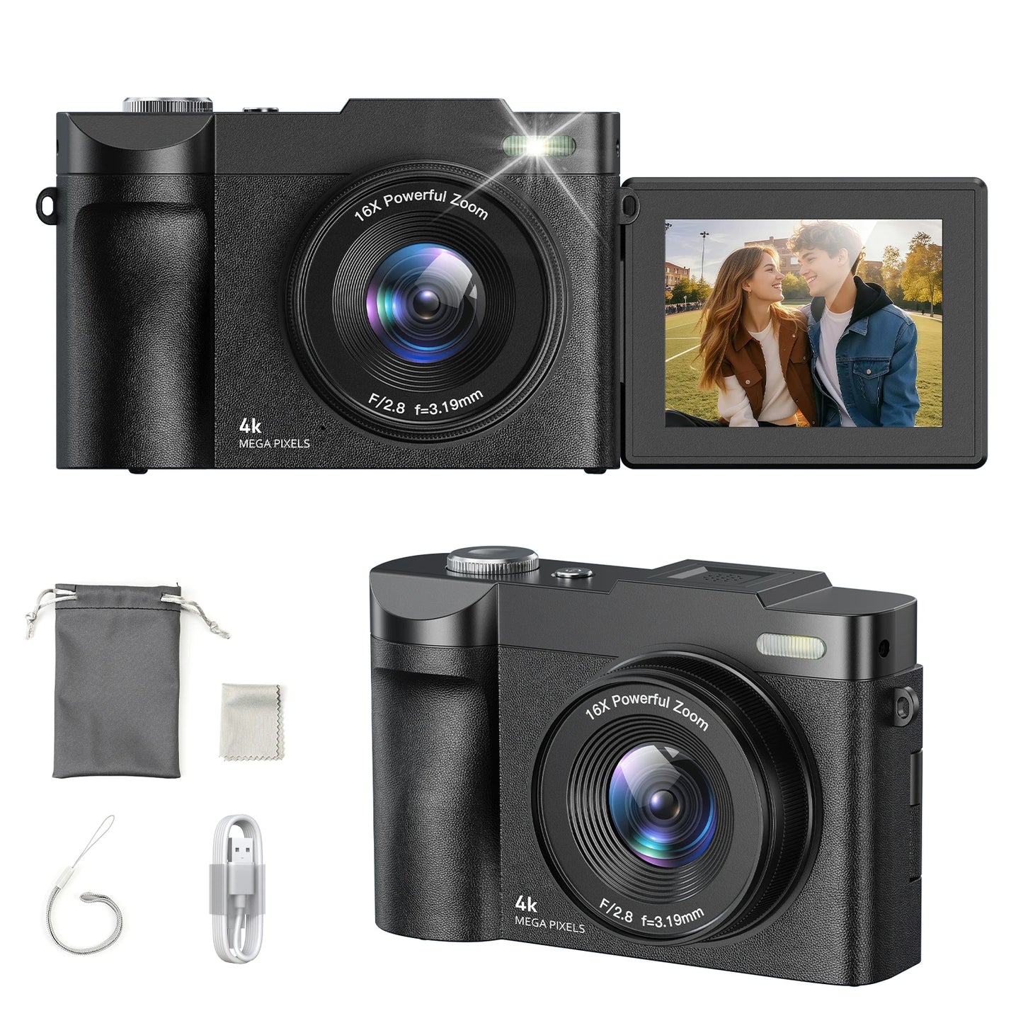 Digital Camera for Photography Camera with 2.8" 180° Flip Screen 16X  Shoot Camara with 32GB Micro SD Card for Beginner Gifts