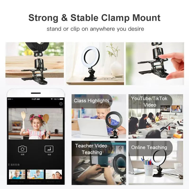 LED Selfie Ring Light 6-inch USB Plug 3-tone Lighting Photography Light Video Recording Live Broadcast Fill Light