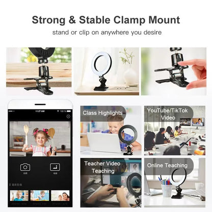 LED Selfie Ring Light 6-inch USB Plug 3-tone Lighting Photography Light Video Recording Live Broadcast Fill Light