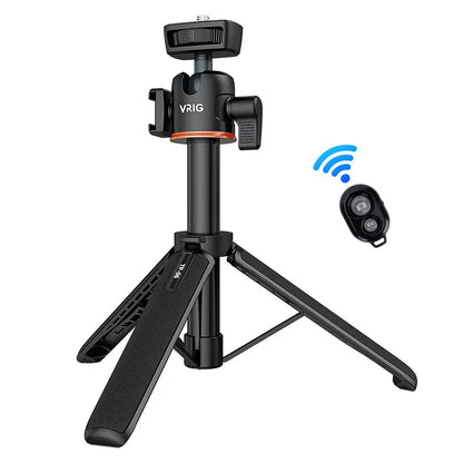 VRIG TP-06 4 Sections Camera Phone Tripod w 360 BallHead Cold Shoe Selfie Stick Tripod Stand for iPhone 15 14 13 12 Phone Camera
