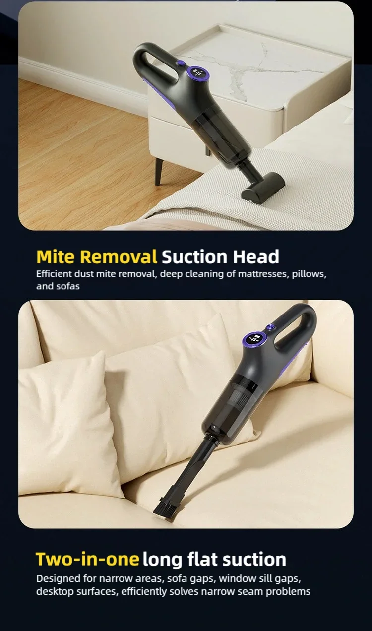 Hot-selling wireless car household vacuum cleaner, lasting battery life and strong suction, LED screen display,
