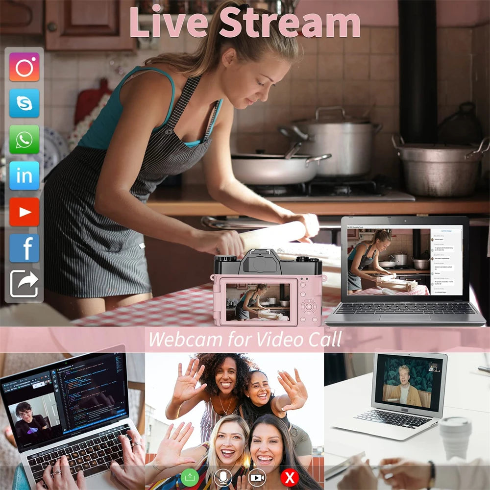 4K Digital Camera for Photography 48MP WiFi Auto Focus Livestream Video Camera 16X Digital Zoom YouTube Vlog Camera Flip Screen