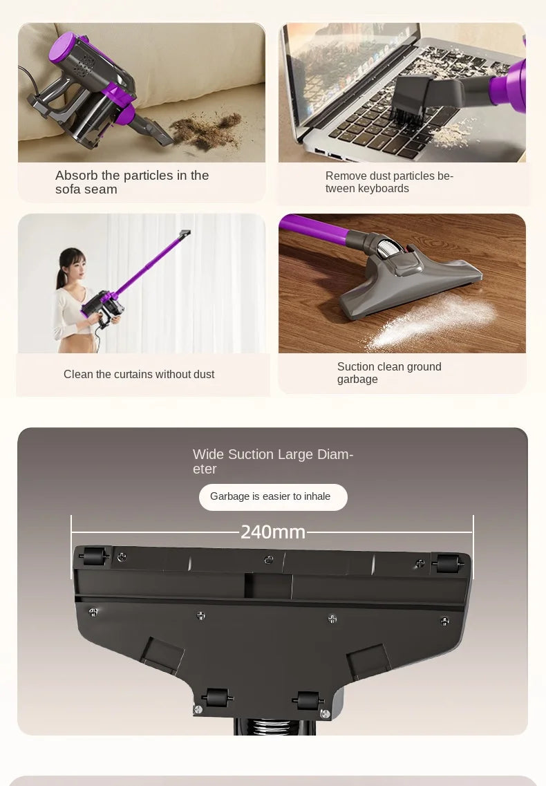 600W Portable Corded Handheld Vacuum Cleaner 18KPa Powerful Low Noise 48dB 4-in-1 Lightweight Stick Design for Household Use