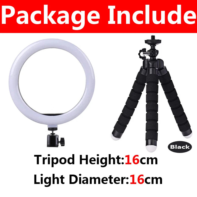 16/26/33CM LED Ring Light Photographic Selfie Ring Light With Flexible Tripod Holder For Live Video Streaming Studio Fill Lamp