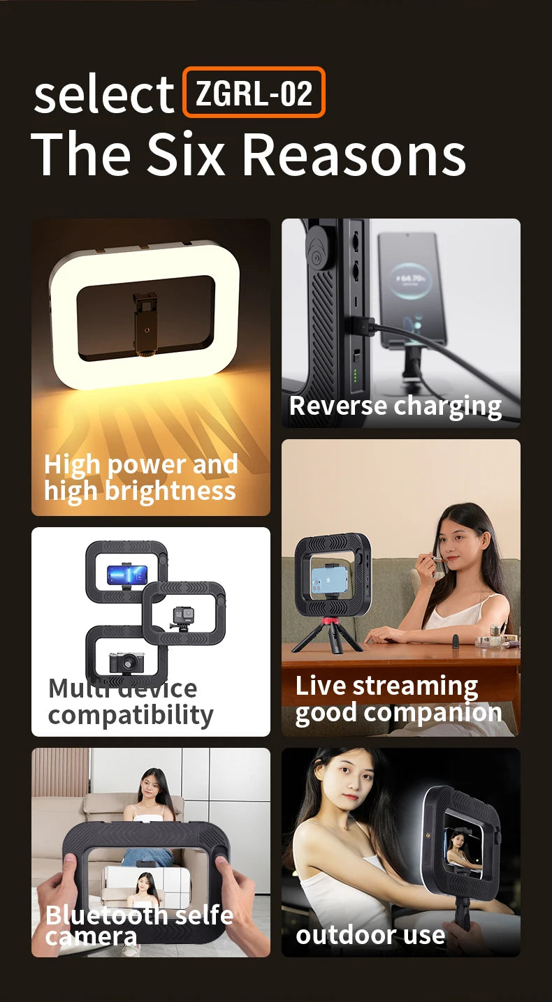 Handheld Ring LED Rechargeable Fill light Portable Mobile Phone Live Broadcast Photography Desktop Rabbit Cage Selfie Light