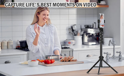 64”Phone & Camera Tripod with Remote and Phone Holder, Sturdy & Stable Height Adjustable Multi-Angle Shot Selfie Stick Tripod