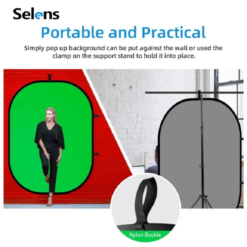 Selens 2-In-1 Green Blue Screen Backdrop Chromakey 1.5x2/1x1.5M Foldable Reflector Background for Live Streaming Photo Studio