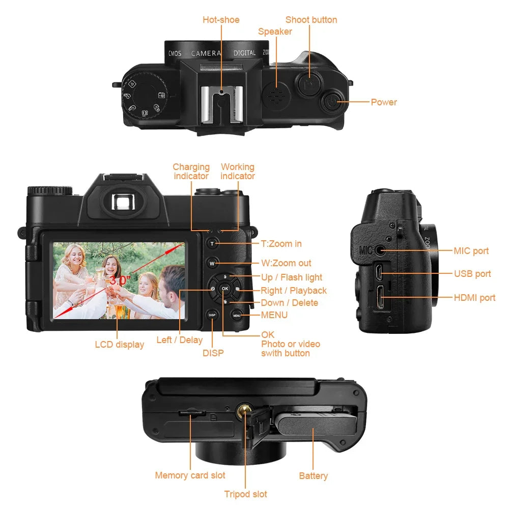 4K Digital Camera for Photography 48MP WiFi Auto Focus Livestream Video Camera 16X Digital Zoom YouTube Vlog Camera Flip Screen
