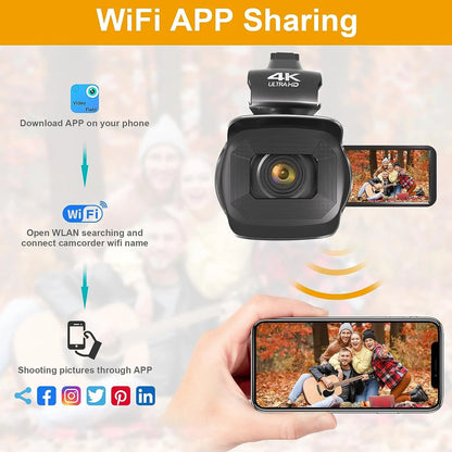 64MP 4K Camcorder 4.0 Inch 270° Rotate Touch Screen 18X 4K UHD Professional Digital Video Camera Youtube Livestream Wifi Webcam