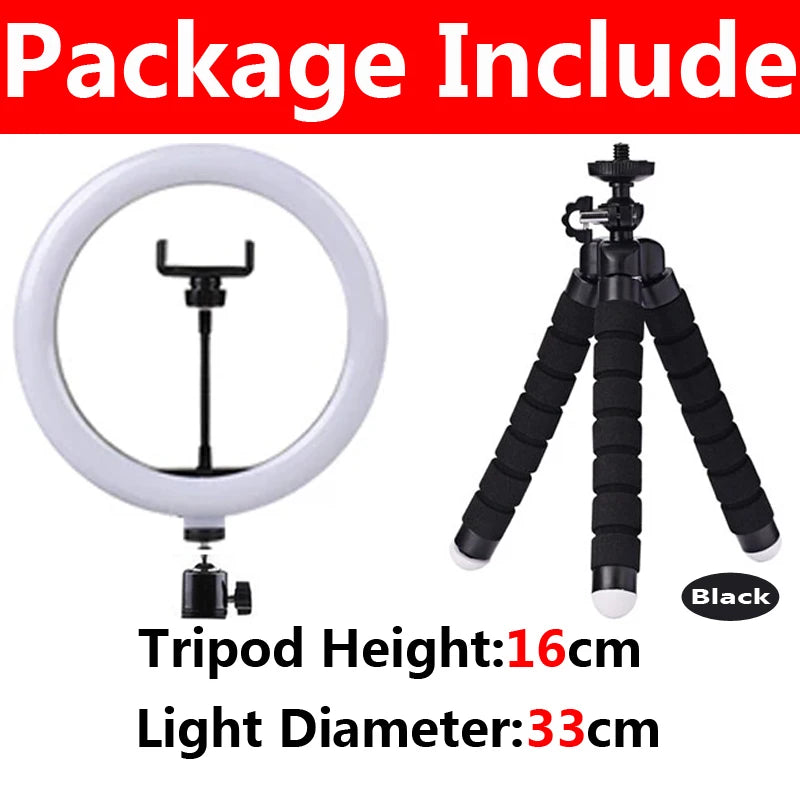 16/26/33CM LED Ring Light Photographic Selfie Ring Light With Flexible Tripod Holder For Live Video Streaming Studio Fill Lamp