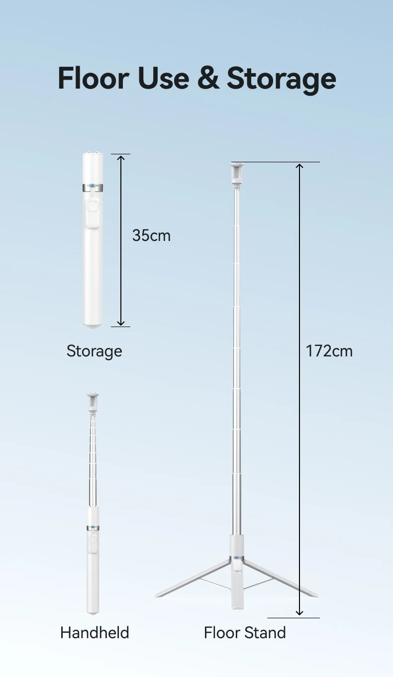 TELESIN Auto-Opening Tripod Selfie Stick with Remote Control Automatically Unfold Tripod Ground 1.7m Clamp-on Tripod for Phones