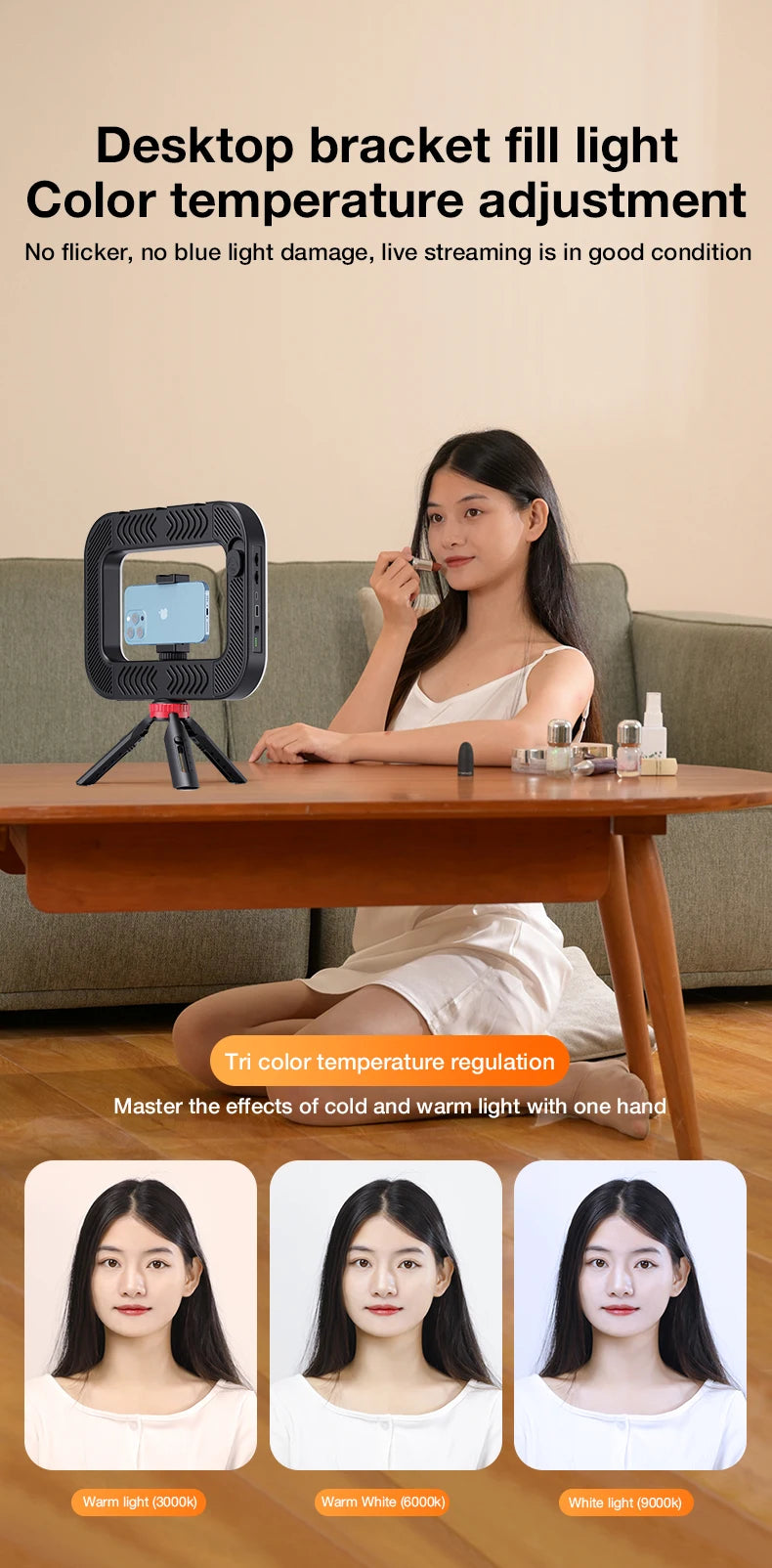 Handheld Ring LED Rechargeable Fill light Portable Mobile Phone Live Broadcast Photography Desktop Rabbit Cage Selfie Light