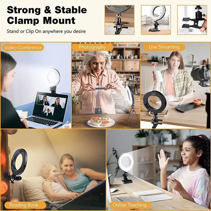 LED Selfie Ring Light 6-inch USB Plug 3-tone Lighting Photography Light Video Recording Live Broadcast Fill Light