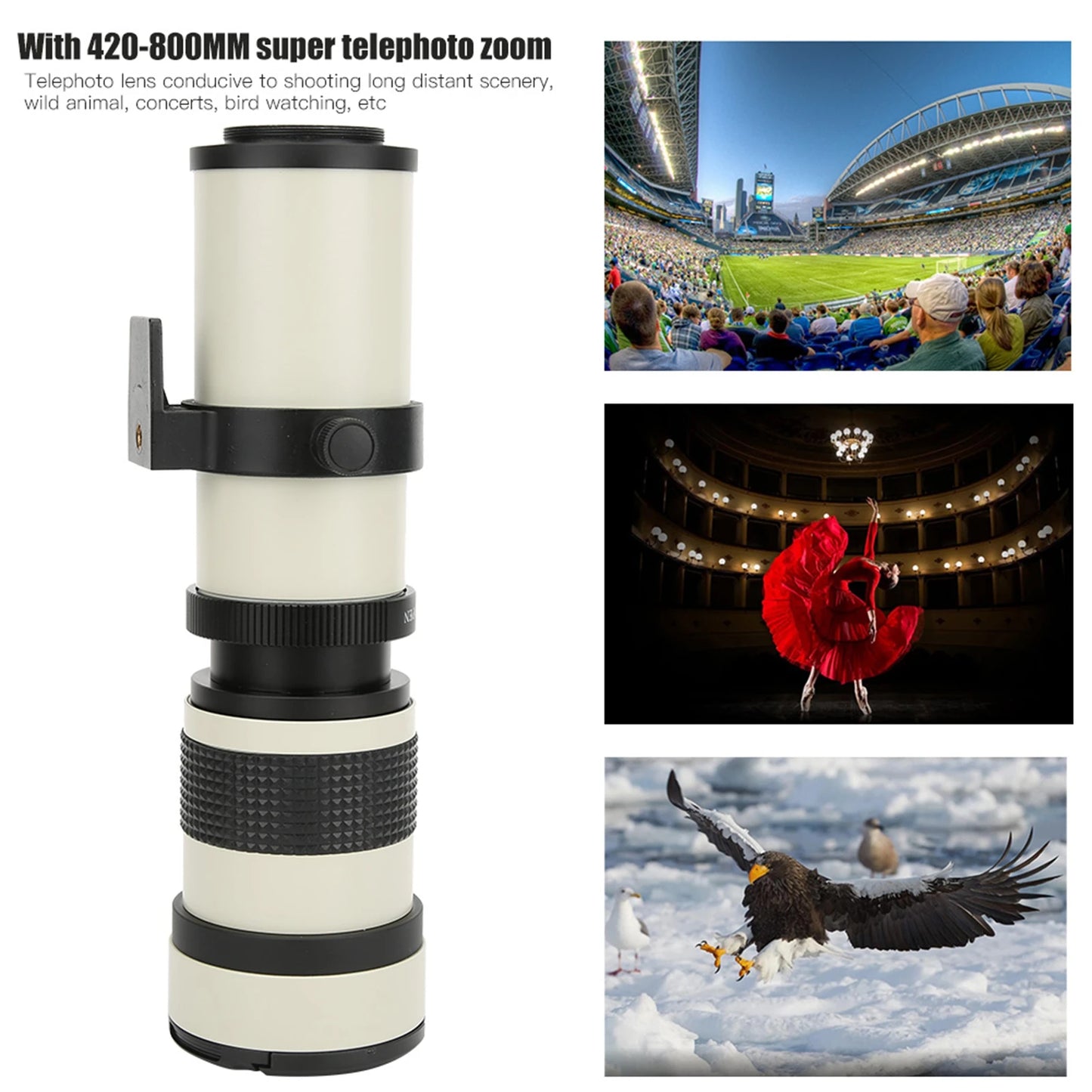 420‑800mm Lens Aperture F 8.3-16 Full Manual Focusing Telescope Zoom Telephoto Lens for EF‑S Mount Camera Lens