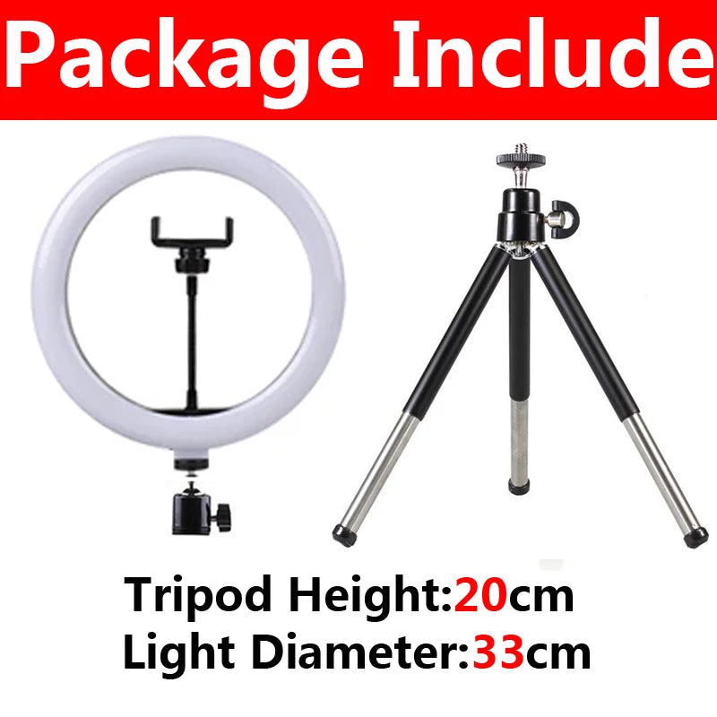 16/26/33CM LED Ring Light Photographic Selfie Ring Light With Flexible Tripod Holder For Live Video Streaming Studio Fill Lamp