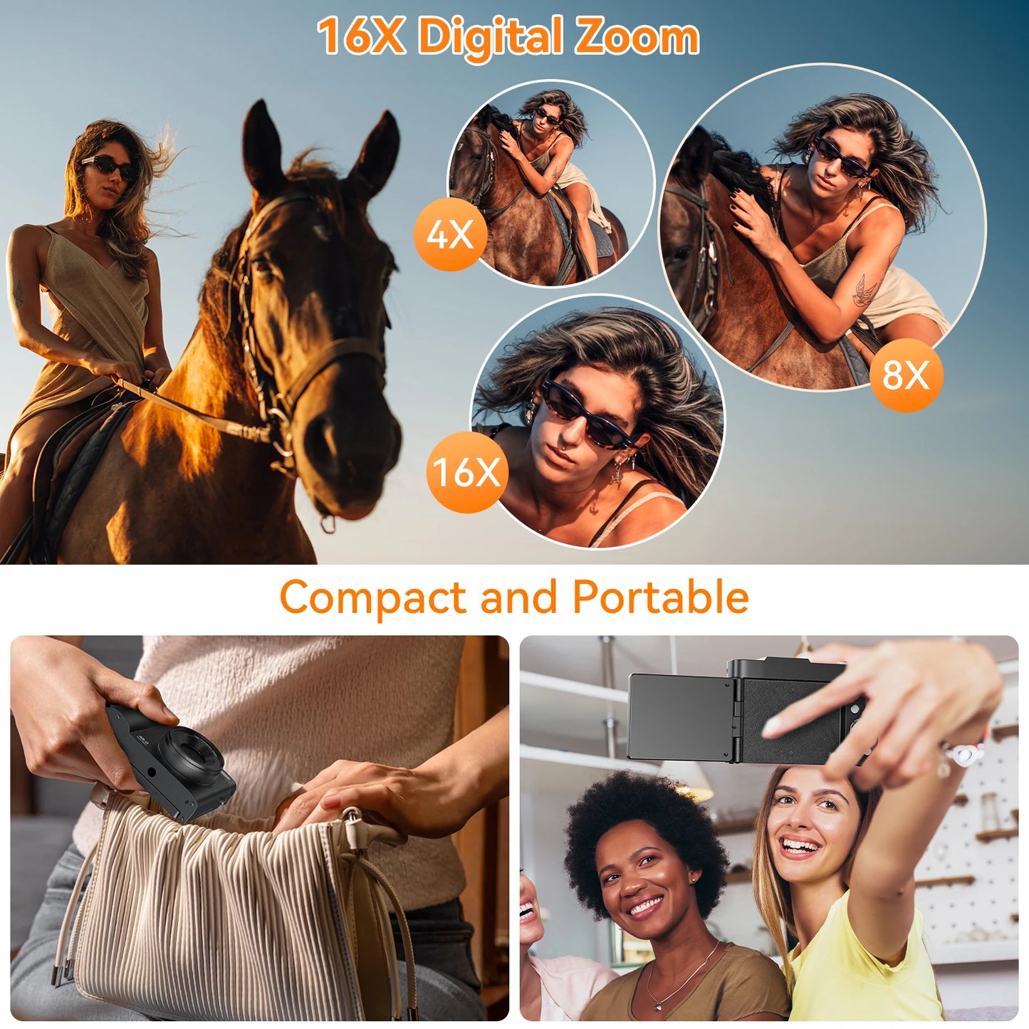Digital Camera for Photography Camera with 2.8" 180° Flip Screen 16X  Shoot Camara with 32GB Micro SD Card for Beginner Gifts