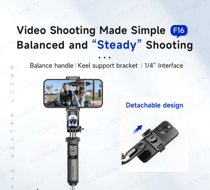 F16 Selfie Stick Tripod with 1708mm Long 8-Section Pole, Bluetooth Remote, 360° Rotation, 1/4 Interface, for Phone Camera Vlog