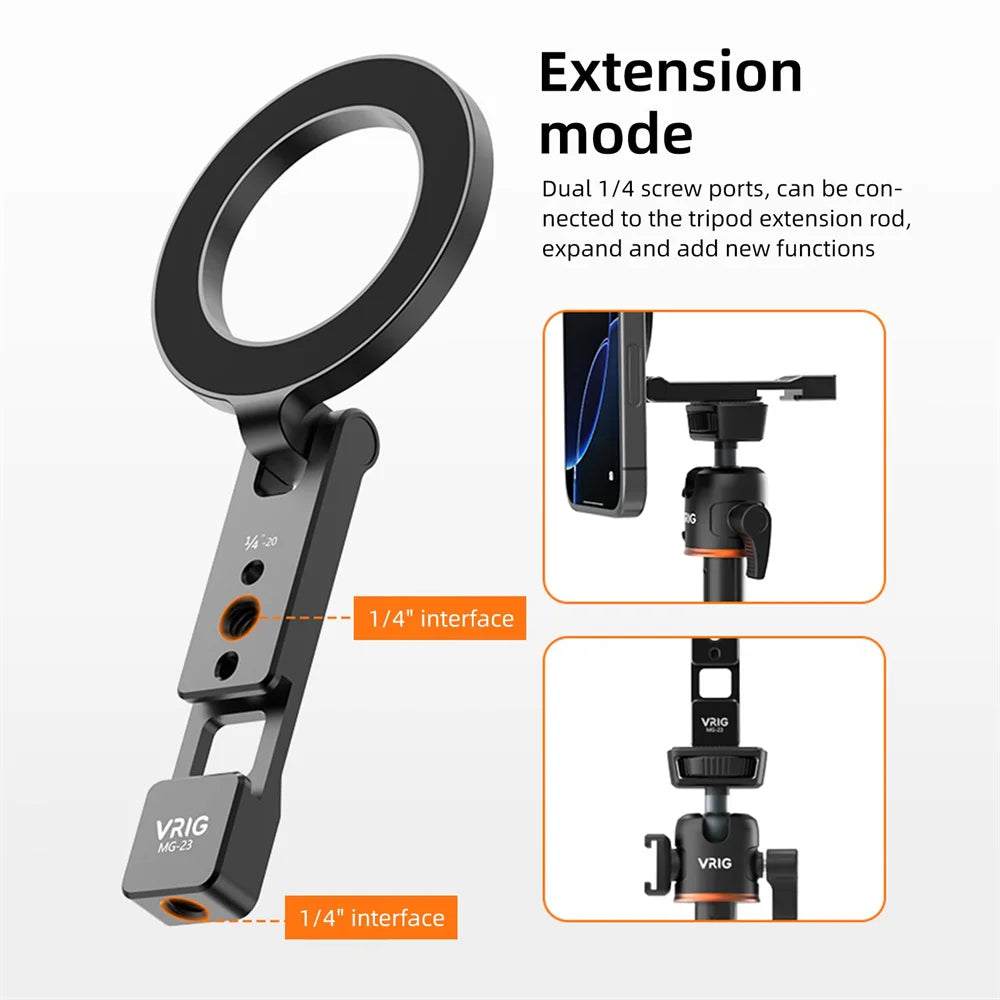 VRIG Magnetic Phone Holder Stand MagSafe Cold Shoe Tripod Mount w 1/4 Screw for iPhone Android Phone Desktop Live Streaming Vlog