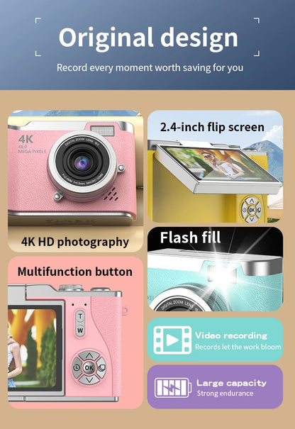 Digital Camera 4K 48MP Photography Camera Video Camcorder Rechargeable Cameras 2.4 inch Screen Camcorder for Kid Adult Beginners